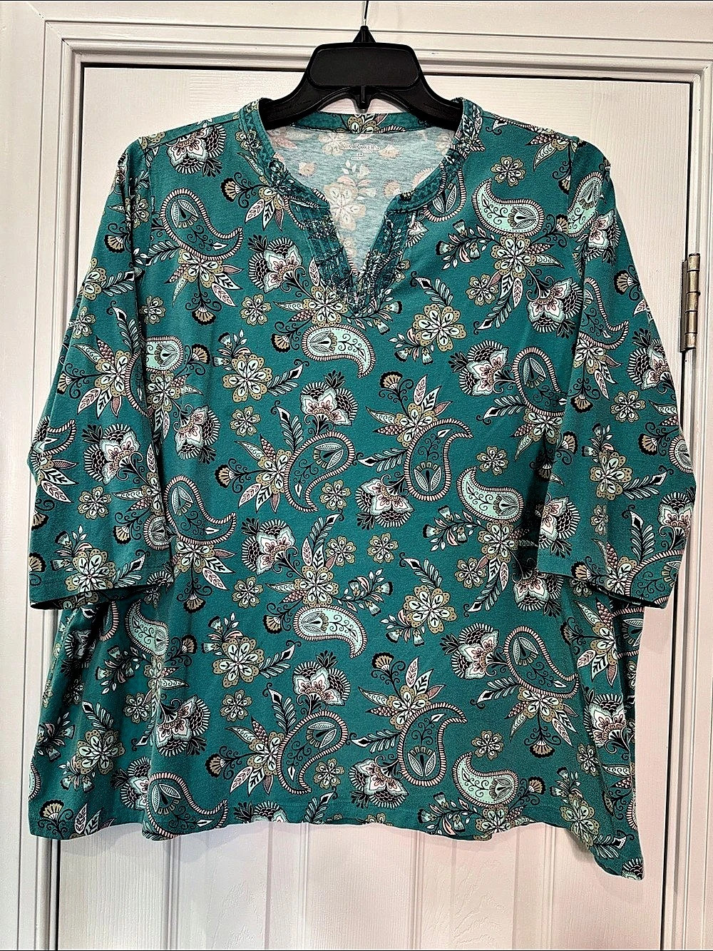 Kim Rogers Curvy Paisley Cotton Blouse in Blue Size 2X